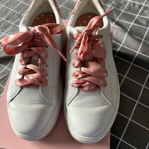 Kate Spade White and Pink Sneakers with Ribbon Laces